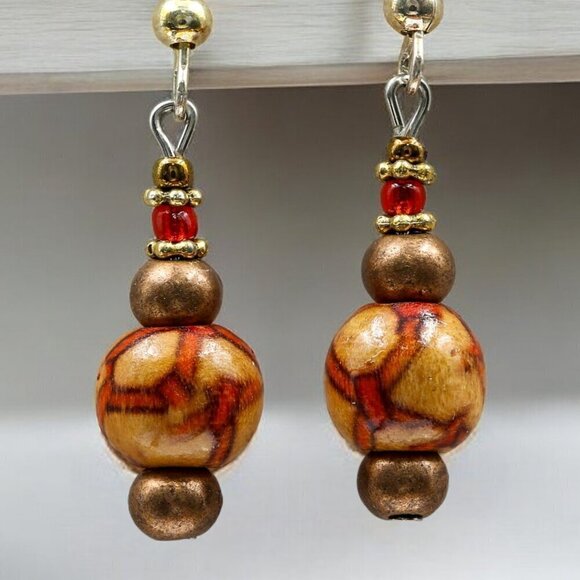 Earth Tone Drop Earrings Handmade - Picture 1 of 4